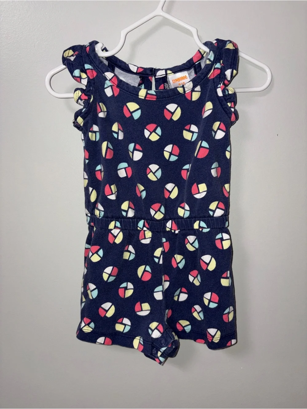 Gymboree Navy Sleeveless Romper Multicolor Geometric Circles Print 6-12M